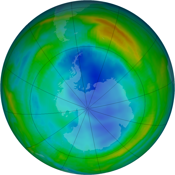 Antarctic ozone map for 28 July 1999
